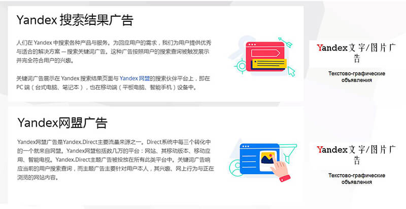 yandex廣告類別